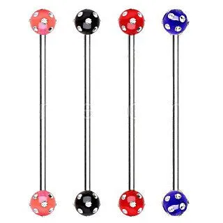 316L Surgical Steel Industrial Barbell with UV Acrylic Multi Gemmed Ball