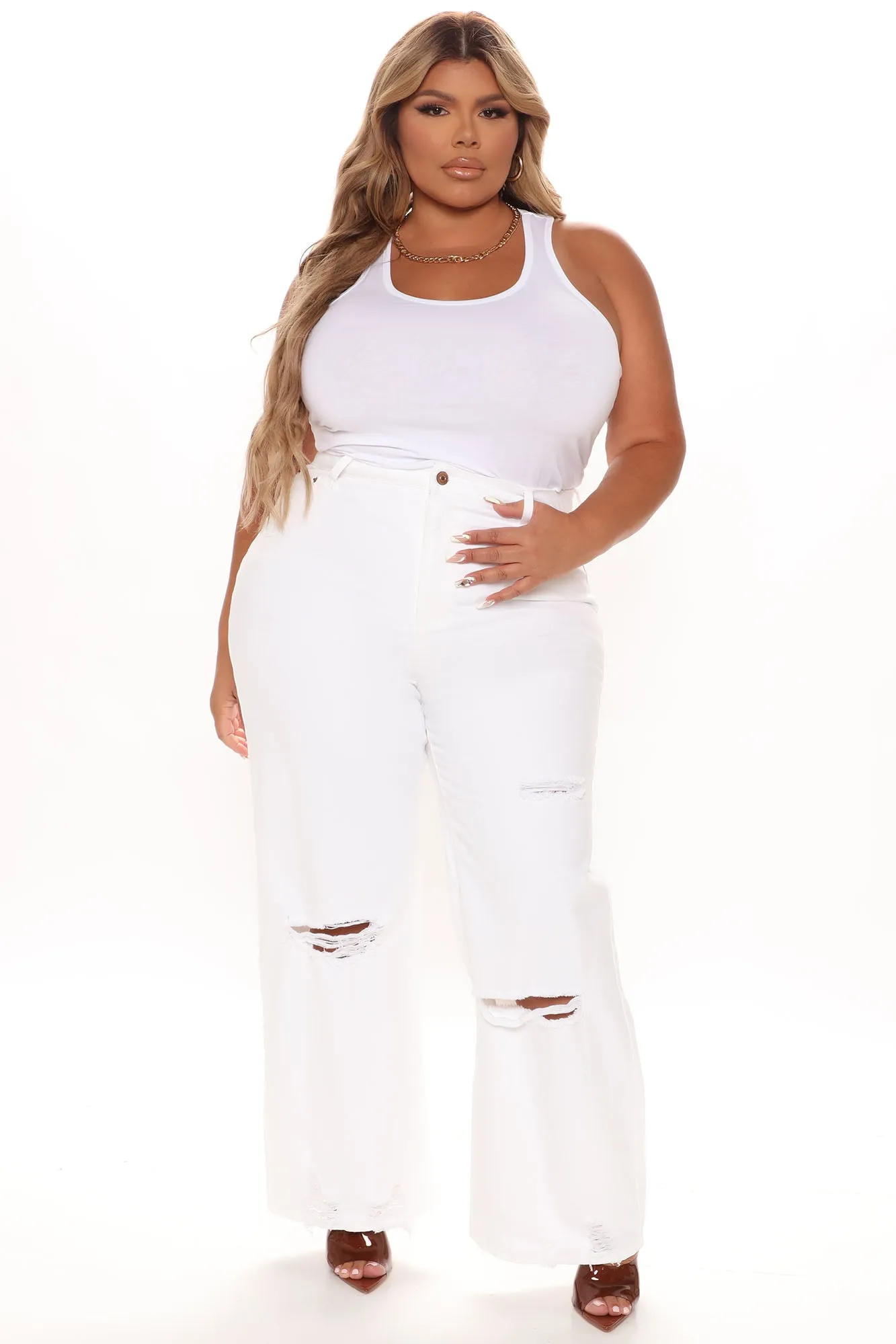 90's Baby Non Stretch Wide Leg Jeans - White