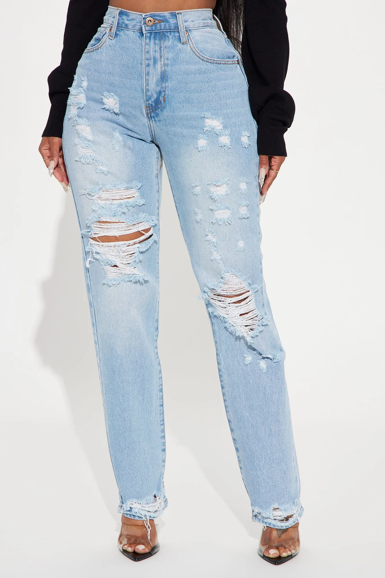 90's Loose Ripped Slouch Fit Jeans - Light Wash