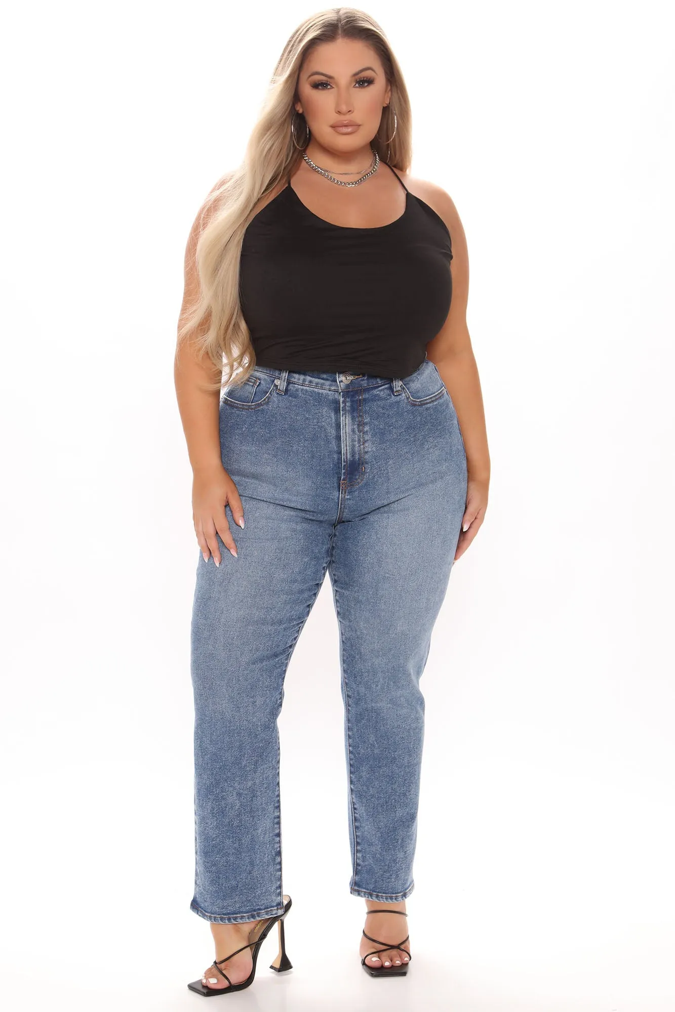 90's Vibe High Rise Straight Leg Jeans - Medium Blue Wash