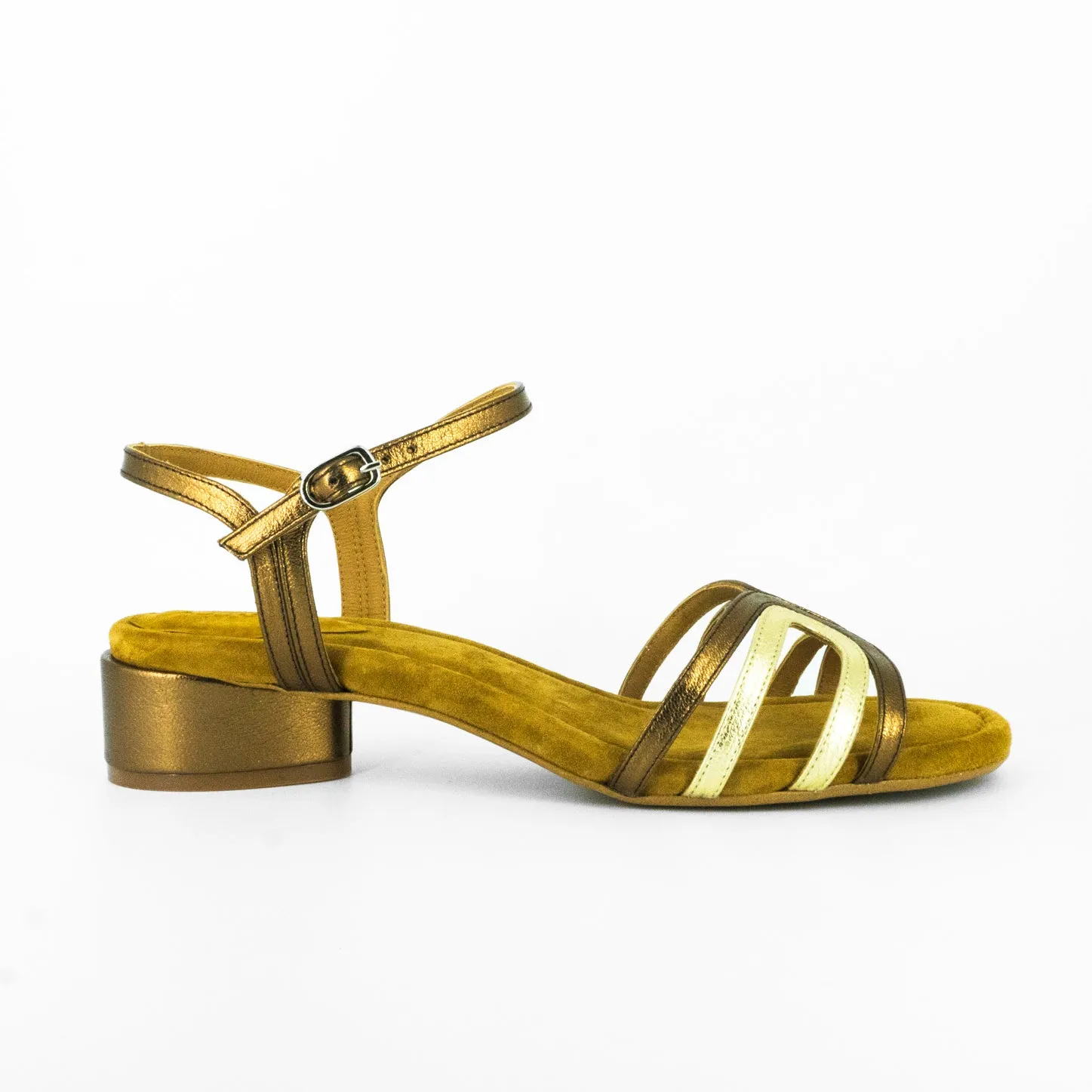 AUDLEY | SANDALIAS MUJER | HELOISE: TACÓN GALAXY MATE COBALTO | DORADO