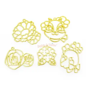 Bloom Flowers Animal Theme Open Bezel Charms (5 pieces)