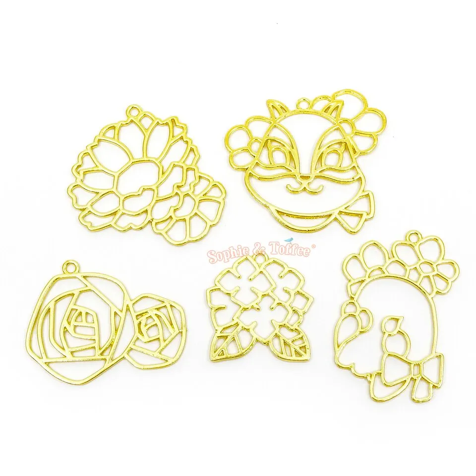 Bloom Flowers Animal Theme Open Bezel Charms (5 pieces)