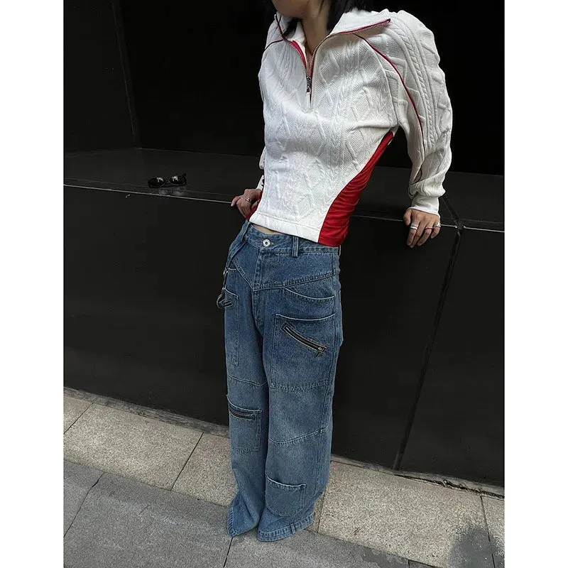 Blue Y2K Ripped Baggy Harajuku Vintage Aesthetic High Waist Trashy Denim Jeans