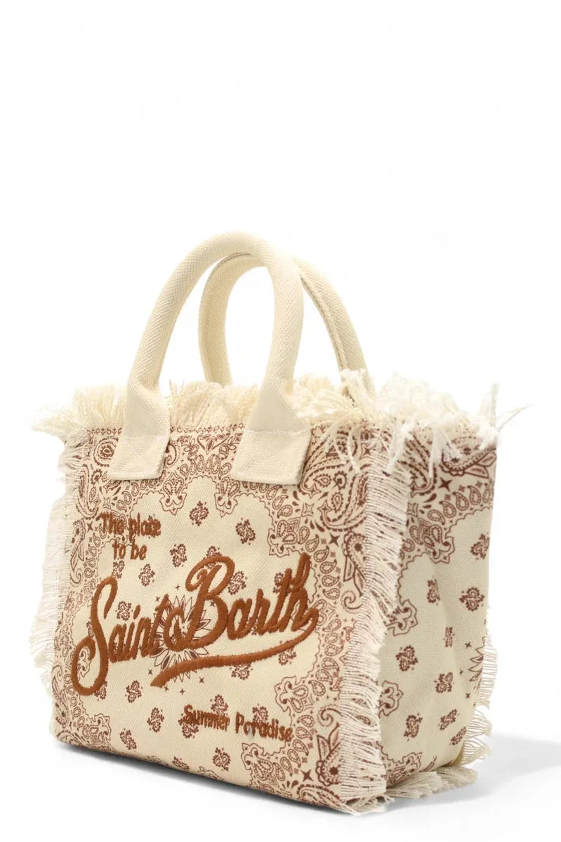 Borsa a Spalla Vanity in Tela con Stampa Bandana Beige e Marrone