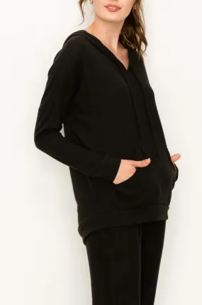 Comfy hoodie top in black in our cozy brushed jersey