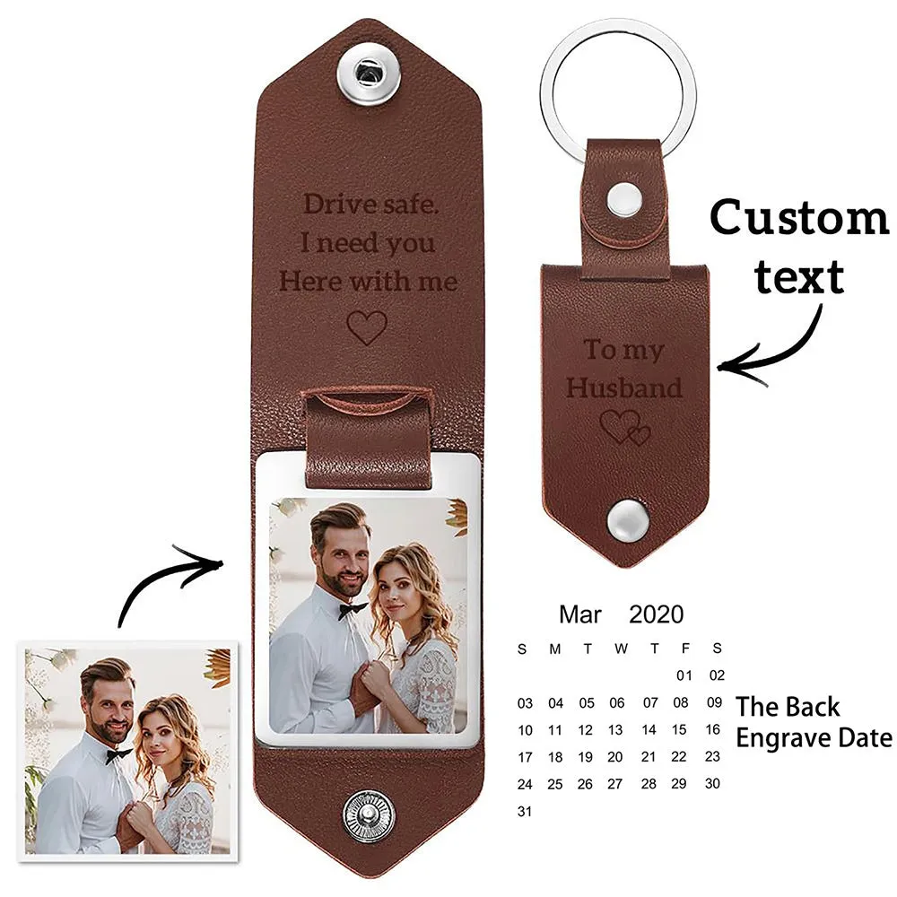 Customized Photo Leather Keychain Stainless Steel Personalized UV Color Printing Picture Jewelry Fashion Father Gifts Engraving Leather Photo UV Color Printed Keychain