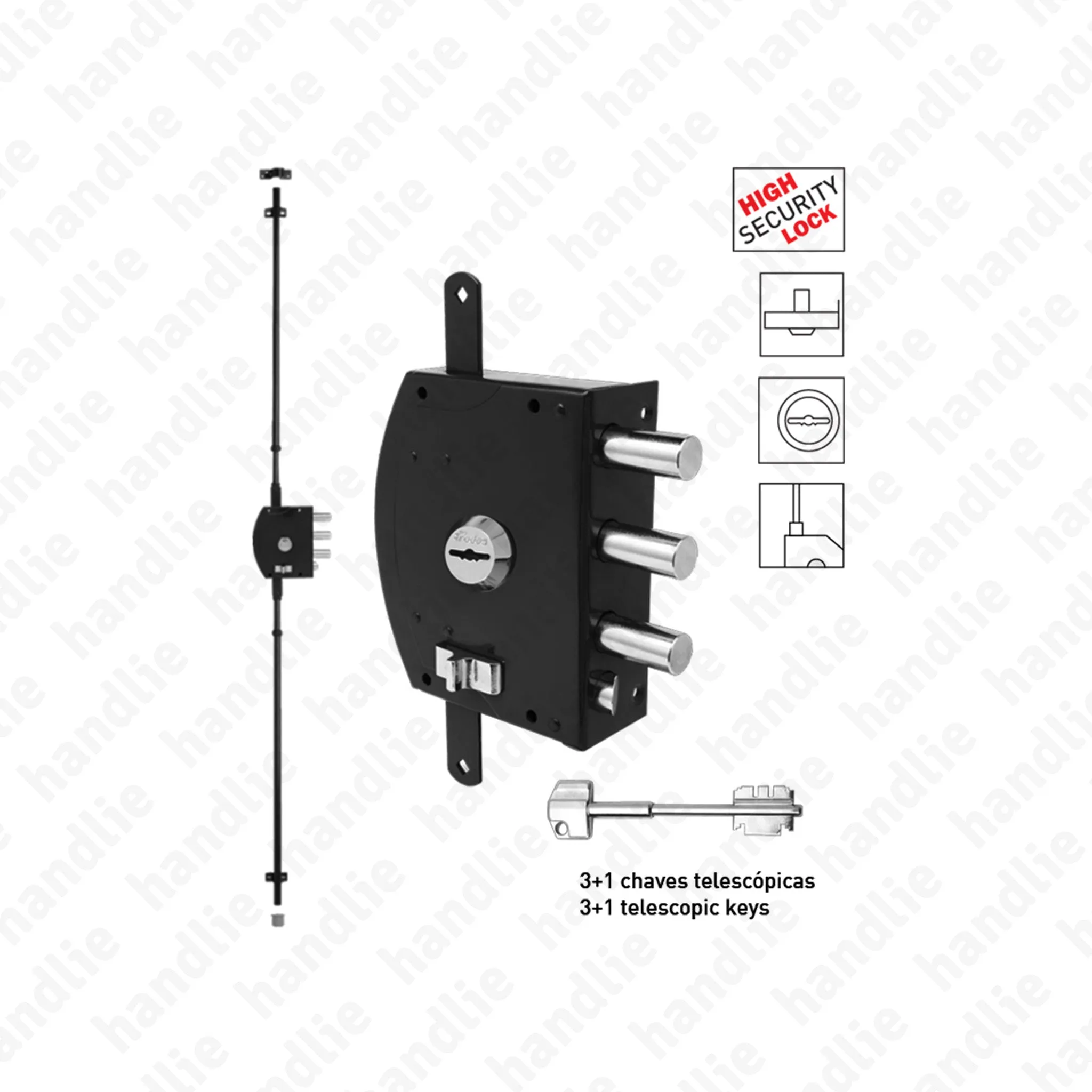 F.2500.AZ - Fechadura alta segurança de sobrepor para trancas verticais