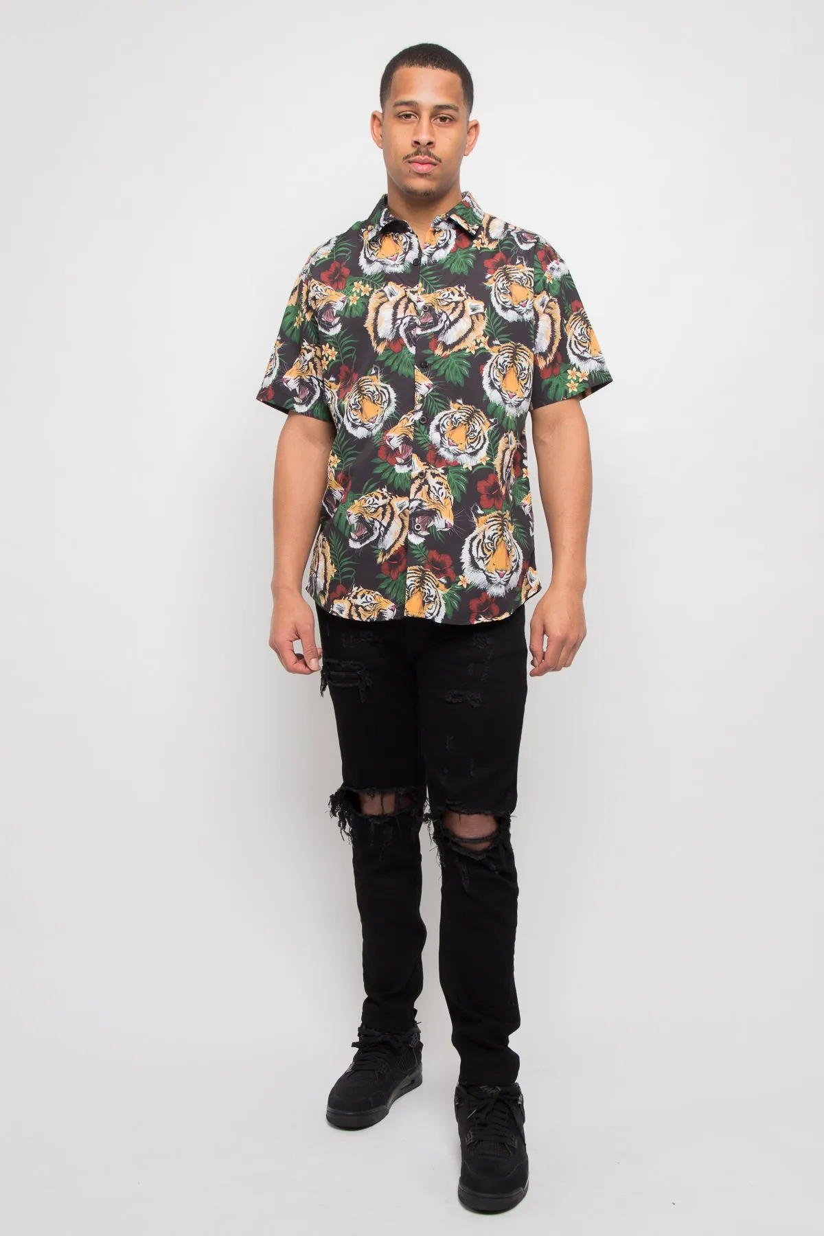 Floral Tiger Button Up