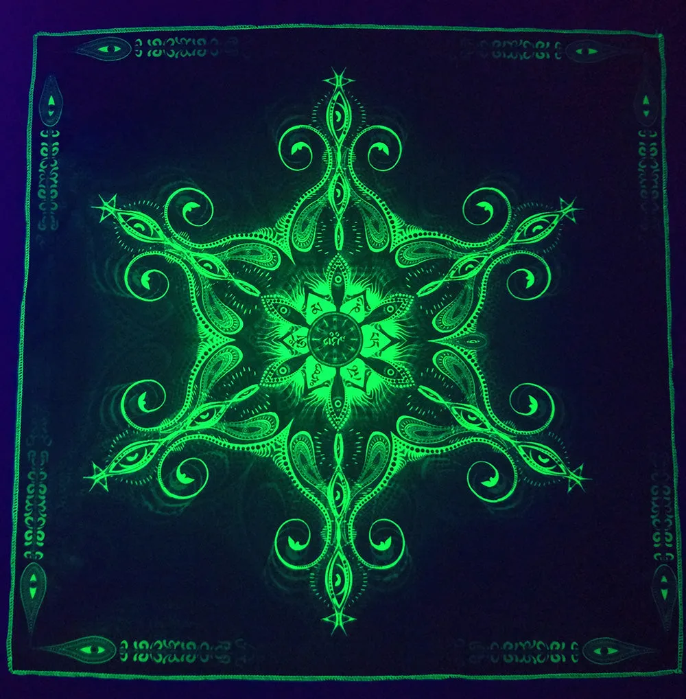 Fluro Neon Lycra Tapestry of "Vajra Mandala" - UV Active - Lime