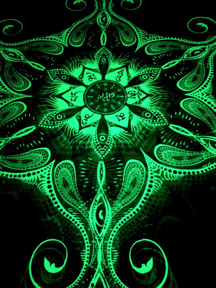 Fluro Neon Lycra Tapestry of "Vajra Mandala" - UV Active - Lime