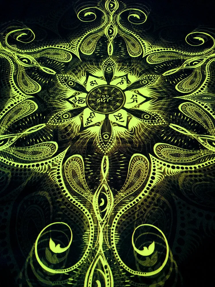 Fluro Neon Lycra Tapestry of "Vajra Mandala" - UV Active - Lime