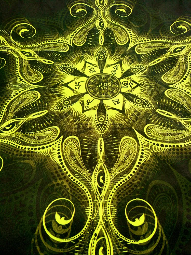 Fluro Neon Lycra Tapestry of "Vajra Mandala" - UV Active - Lime