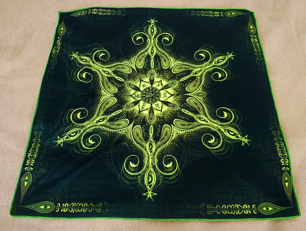 Fluro Neon Lycra Tapestry of "Vajra Mandala" - UV Active - Lime