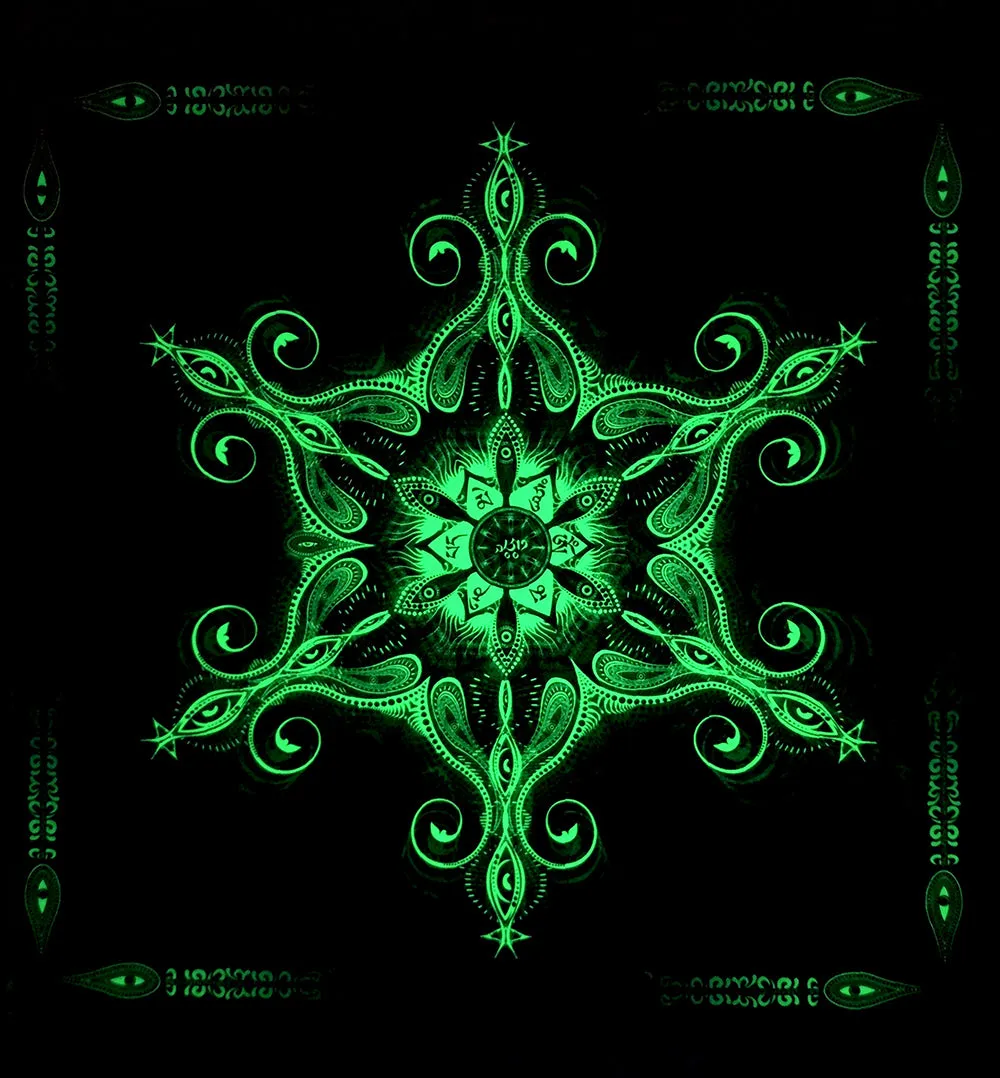 Fluro Neon Lycra Tapestry of "Vajra Mandala" - UV Active - Lime