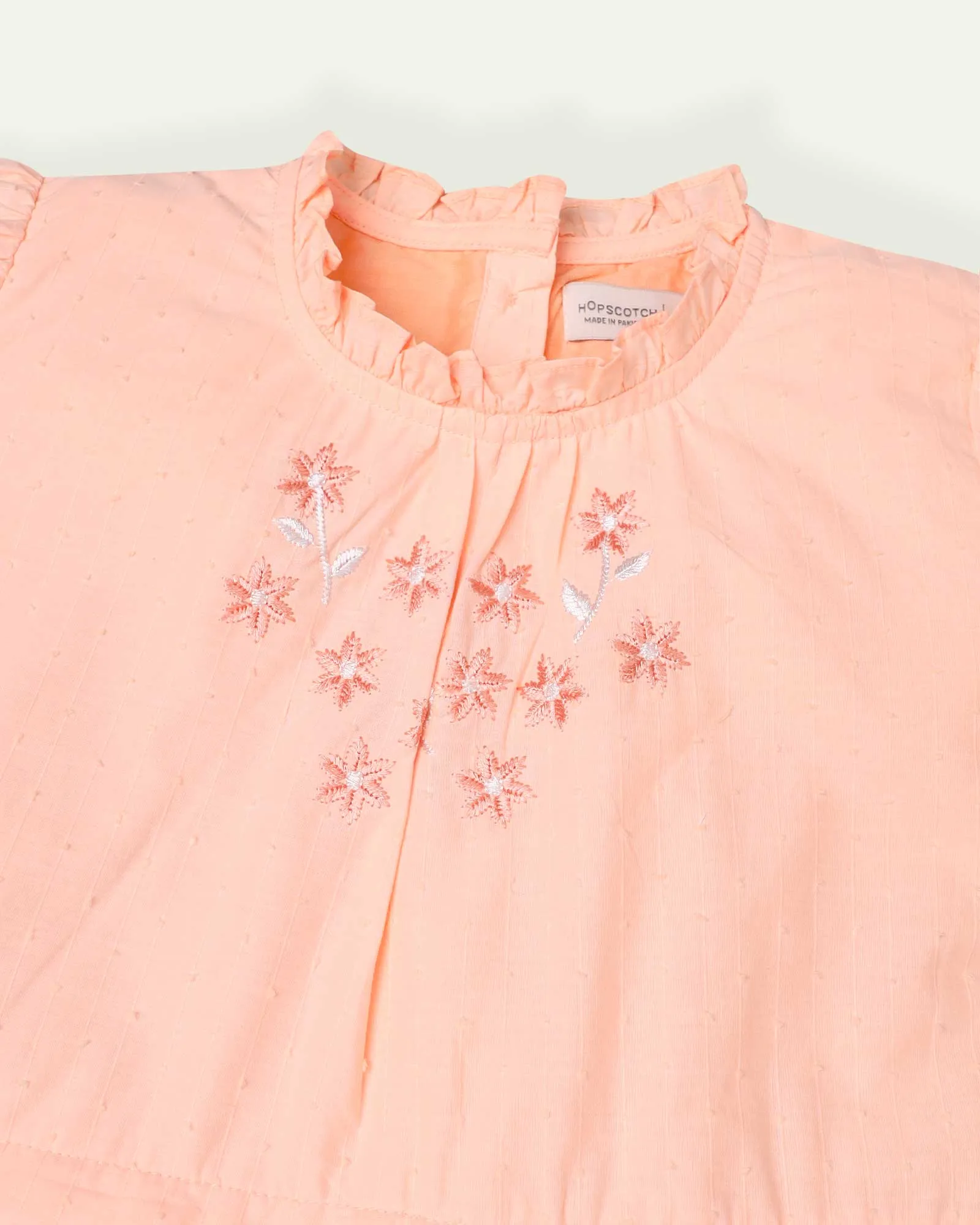 Peach Embroidered Brochet Dress