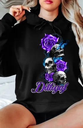 Purple Skull Rose from Heaven Pullover Hoodie